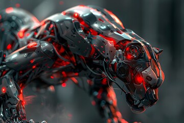 Wall Mural - Futuristic Cyborg Canine Warrior with Cutting-Edge Bio-Engineered Enhancements and Razor-Sharp Metallic Claws Showcased in 3D Computer Graphics