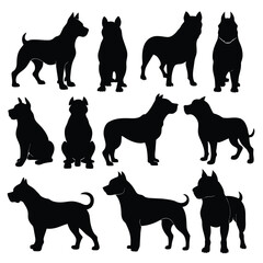 Wall Mural - Set of Black American Bully Silhouette Vector on a white background