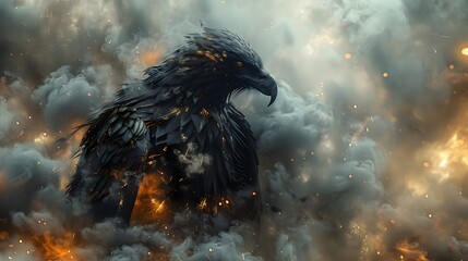 Sticker - Majestic Cyborg Eagle Warrior Battling in Otherworldly Fiery Storm