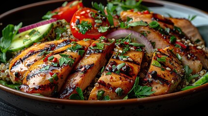 Wall Mural - A plate of grilled chicken with quinoa salad.