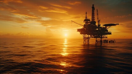 Wall Mural - Offshore oil and rig platform in sunset or sunrise time