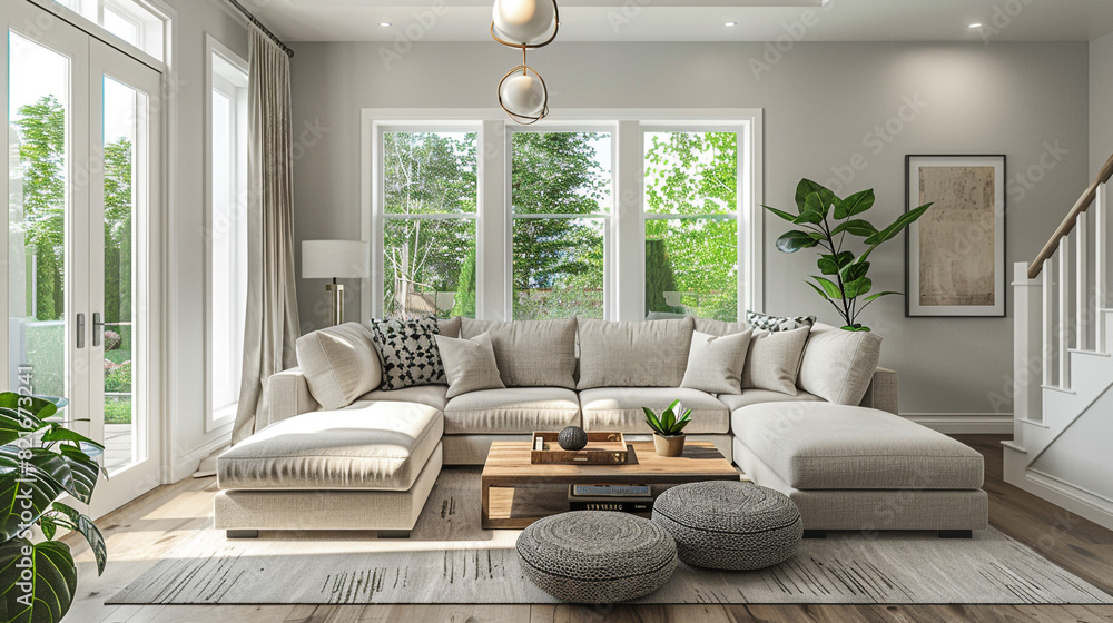 A transitional modern living room with a mix of contemporary and ...