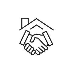 House handshake icon. Simple yet powerful symbol of a real estate transaction or partnership agreement with a handshake, a house outline. Ideal for depicting deals, negotiations. Vector illustration 