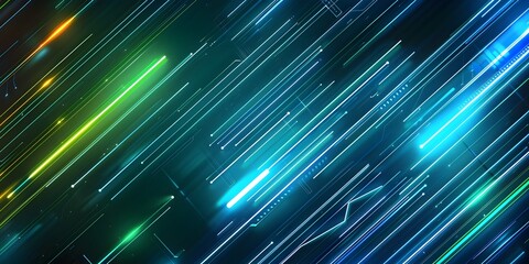 Poster - neon blue and green sleek abstract animated lines for creative product displays