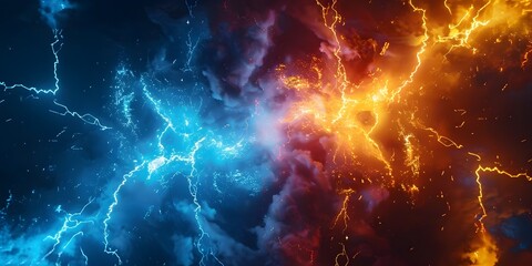Wall Mural - neon blue and yellow lightning bolts energetic and powerful for electronic products concept