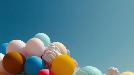 Wall Mural -   A group of balloons hovering against a blue sky in the background of the picture