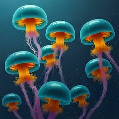 Wall Mural - jellyfish in blue water