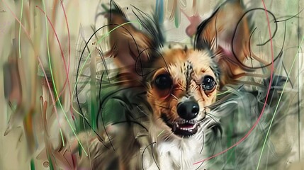 Poster -  A digital depiction of a canine with an open mouth, wide-eyed gaze, and extended tongue