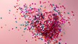 © Emma - Heart shape made of colorful confetti pink backdrop with scattered paper circles