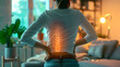 © john - Woman experiencing back pain at home due to lumbar intervertebral disc herniation. Concept Back Pain Management, Lumbar Health, Home Remedies, Physical Therapy Exercises, Lifestyle Changes AI