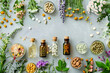 © john - Flat lay of natural remedies and medicinal plants for holistic health care. Concept Natural Remedies, Medicinal Plants, Holistic Health Care, Flat Lay, Wellness Products AI