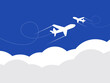 © Wendi - Travel concept illustration in vector. The plane flies and leaves a trail line. Summer vacation background.