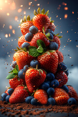 Wall Mural - A fruit tree made of strawberries and blueberries