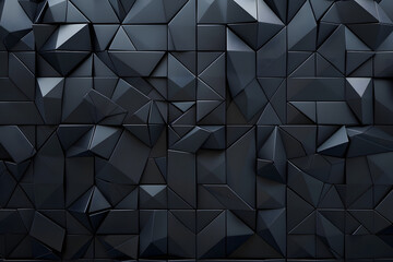  Polished, Semigloss Wall background with tiles. Triangular, tile Wallpaper with 3D, Black blocks. 3D Render AI