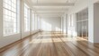 © DruZhi Art - Spacious contemporary art gallery interior with polished wooden floors and white walls, providing a perfect backdrop for art exhibitions, with banner space for additional content
