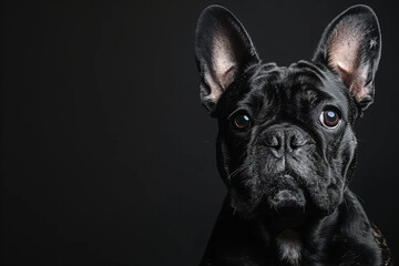 Canvas Print - Portrait of Black French Bulldog on black background.