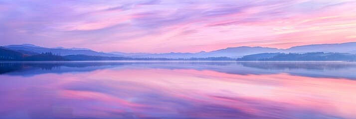 Wall Mural - A serene pastel sunrise over a calm lake