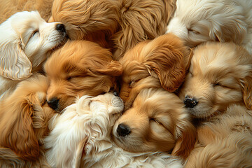 Canvas Print - Sleeping puppies. Golden labrador puppies.