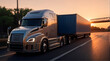 © Sahaidachnyi Roman - A truck with a semi-trailer transporting containers across a city bridge in the light of the evening sunset.