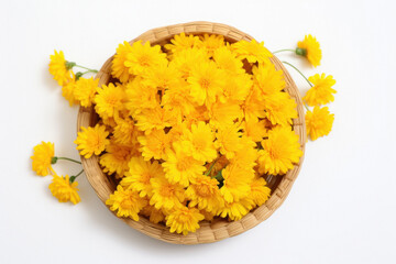 Poster - yellow Chrysanthemum flowers in the basket