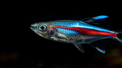 Neon Tetra showcasing small, streamlined body and delicate fins in aquarium