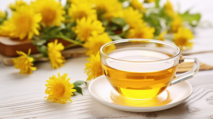 Chrysanthemum tea on white wooden board background