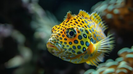 Aquarium glow highlighting Pineapplefish's textured body and radiant lure