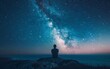 © imagineRbc - An adult Baltic person, a quantum physicist, sits on a rock gazing up at the night sky filled with stars