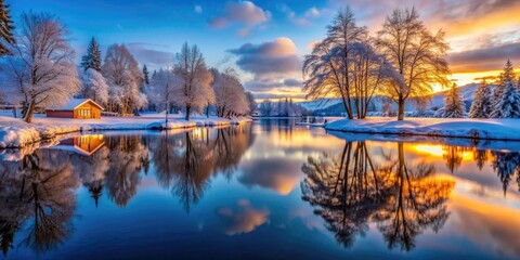 Poster - Tranquil Lake Scene with Colorful Autumn Trees