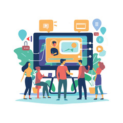 vector illustration of people using video in online learning