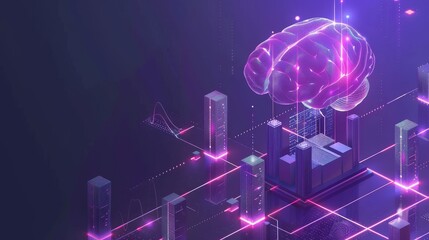 Data center connected to digital brain. Stock artificial intelligence concept
