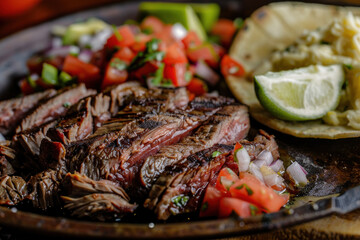 Sticker - Grilled Carne Asada with Fresh Salsa, Avocado, and Lime on a Rustic Plate