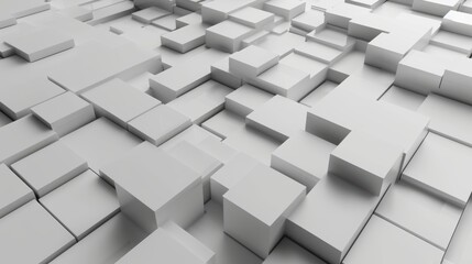A white background is surrounded by abstract geometric blocks.