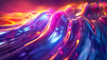 Wall Mural - colorful, wavy, abstract digital artwork with vibrant hues of purple, pink, and orange.
