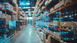 © suldev - Smart warehouse management system using augmented reality technology to identify package picking and delivery . Future concept of supply chain and logistic business