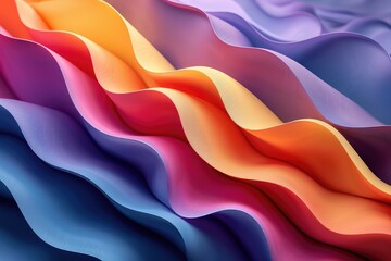 The image is a colorful abstract background with a wavy pattern. The colors are pink, blue, orange, and purple.