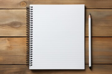 Wall Mural - Blank notebook with pen on wooden desk, text area