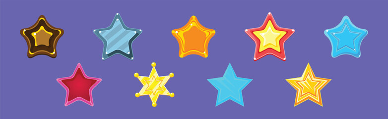 Wall Mural - Game UI Glossy Star Object and Item Vector Set