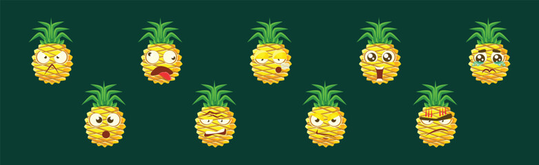 Canvas Print - Pineapple Character Emotion and Face Expression Vector Set