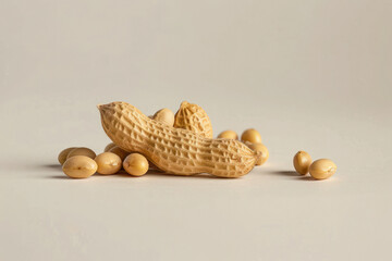 Wall Mural - a few soya beans and groundnut side view on plain background