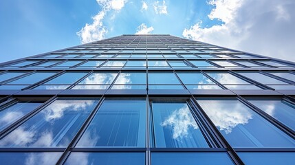 Wall Mural - Image of an office building, rows upon rows of gleaming windows that stretch towards the sky.