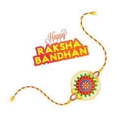 Canvas Print - Happy Raksha Bandhan greeting card with rakhi (wristband) on png background.