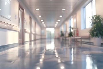 Canvas Print - Blurred empty hospital hall, modern and light