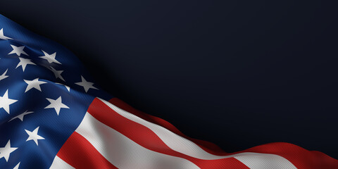 Wall Mural - USA or American flag on blue background Independence day banner 3D render