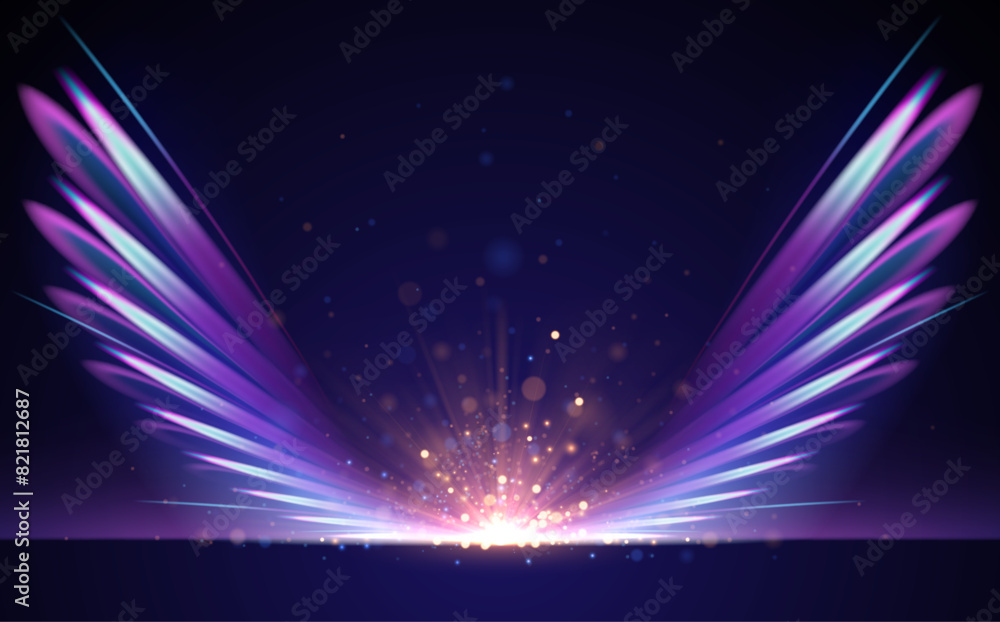 Abstract neon light wings with rays and sparks Stock Vector | Adobe Stock