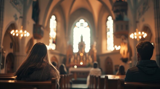 With gentle words of reassurance, the Pastor reminds a woman of the power of Christian faith and God's love in church talks.