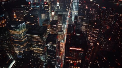 Canvas Print - Tour of Manhattan with Helicopter and Lights at Night. With Congested Streets with Cars and Taxis