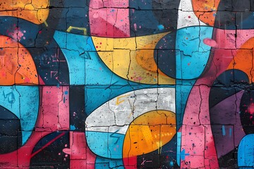 Canvas Print - A vibrant, seamless pattern of colorful graffiti art layered on a weathered concrete wall, showcasing urban street art