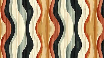 Wall Mural - With vertical stripes, lines, and curls in color, this seamless pattern has a retro feel.