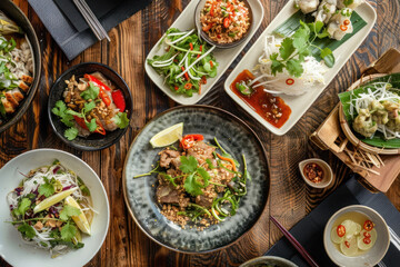 Sticker - Diverse Spread of Vietnamese Dishes with Fresh Herbs and Vibrant Vegetables